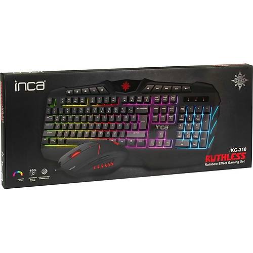 Inca Ruthless IKG-310 Rainbow Effect Oyuncu Gaming Klavye + Mouse Seti