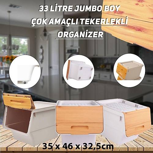 Motek TCH-MT04B 33 Litre Jumbo Boy Bambu Desen Tekerlekli Tekli Organizer