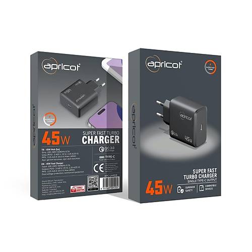 Apricot APC-U445/B 45W 3.0A TYpe-c  45W Sper  Hzl Ev arj Adaptr