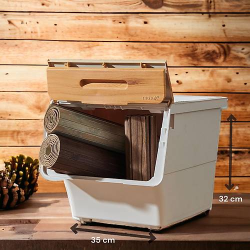 Motek TCH-MT04B 33 Litre Jumbo Boy Bambu Desen Tekerlekli Tekli Organizer
