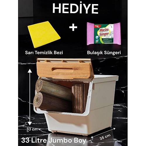 Motek TCH-MT04B 33 Litre Jumbo Boy Bambu Desen Tekerlekli Tekli Organizer