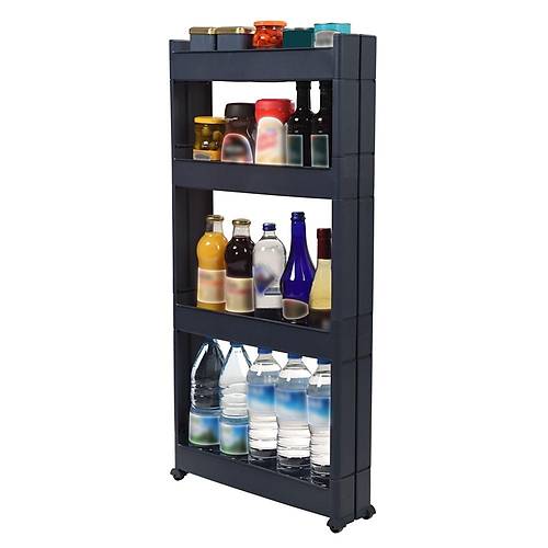 Technow Motek SR-04 Tekerlekli Plastik,Mutfak,Banyo Raf 4 Katl Organizer  Antrasit