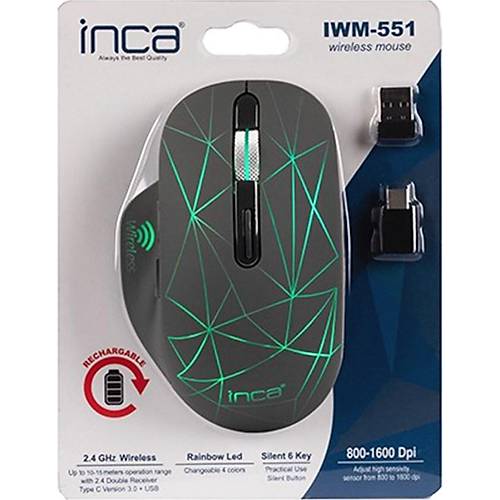 Inca IWM-551 Kablosuz Usb+Type C arj Edilebilir 1600 DPI Mouse
