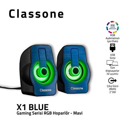 Classone X1 Black Rgb Ikl  Gaming  Usb Hoparlr Mavi