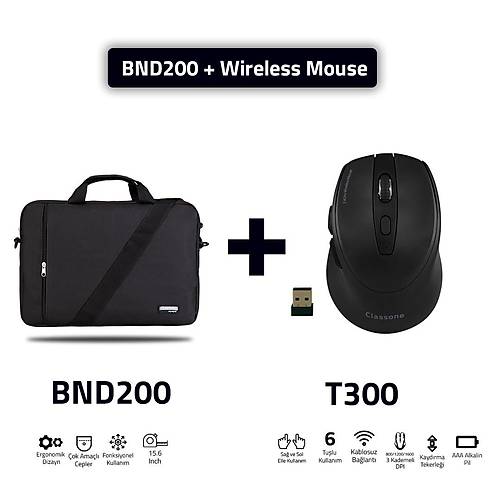 Classone Bnd200 Eko Serisi 15,6 In Laptop Notebook El antas Siyah T300 Kablosuz Mouse