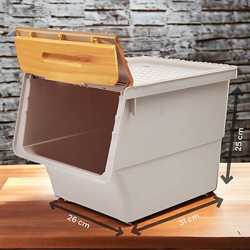 Motek MT06B Freebox 12 Litre  Bambu Desenli Tekerlekli Tekli Organizer
