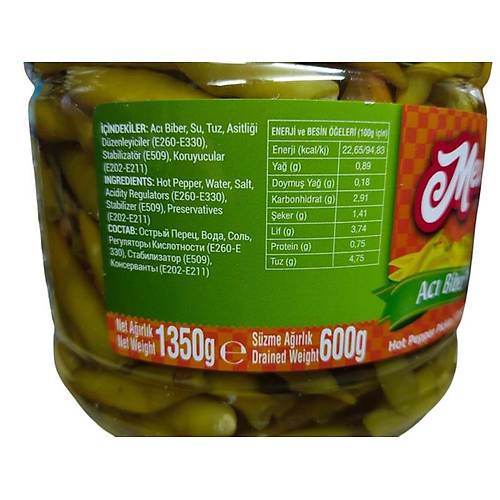 Mevsim Ac� Biber Tur�usu Net 1350 gr./S�zme A��rl�k 600 gr