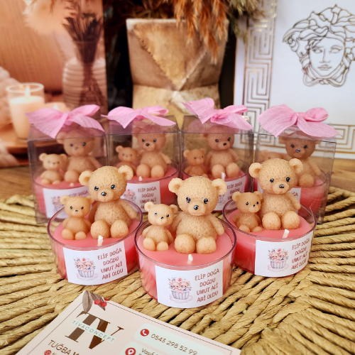 Pembe Çift Ayıcıklı Mum Hediyelik