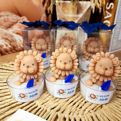 Lacivert Yapraklı Aslan Mum