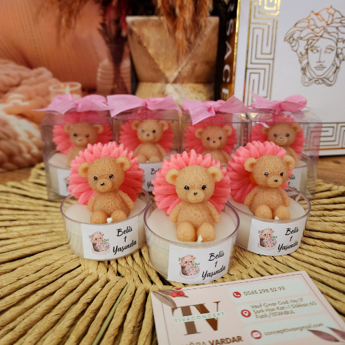 Pembe Papatyalı Ayıcıklı Mum