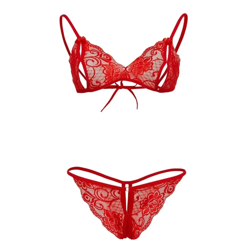 DANTELS Krmz Dantelli Styen ve G-String Takm 2048
