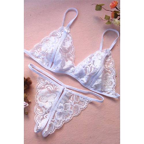 Beyaz Dantelli Styen ve G-String Takm 2090