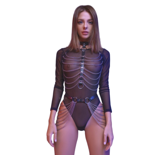 Siyah zel Tasarm Fantezi Kostm Harness