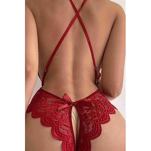 zel Blgesi Ak Dantelli Krmz Babydoll 1278