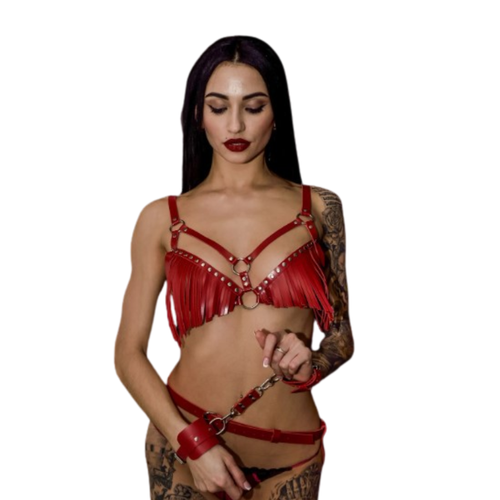 DANTELS Deri Siyah k Pskl Styen, El Kelepesi ve Kala Harness Seti