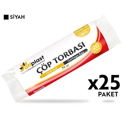 Atiplast Çöp Torbası Standart Orta Boy 70 gr 55 x 60 cm Siyah 25 Rulo