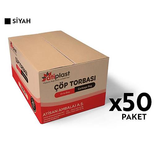 Atiplast Çöp Torbası Standart Orta Boy 70 gr 55 x 60 cm Siyah 50 Rulo