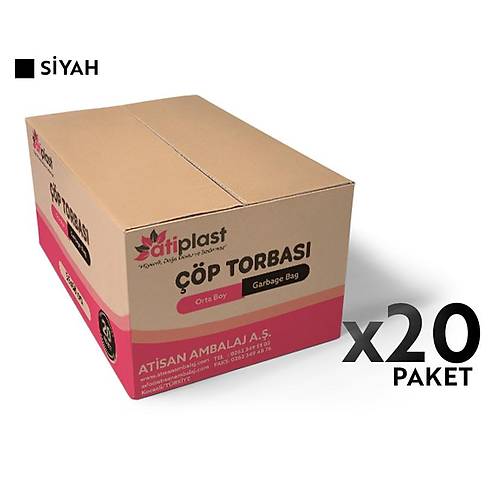 Atiplast Çöp Torbası Endüstriyel Orta Boy 150 gr 55 x 60 cm Siyah 20 Rulo
