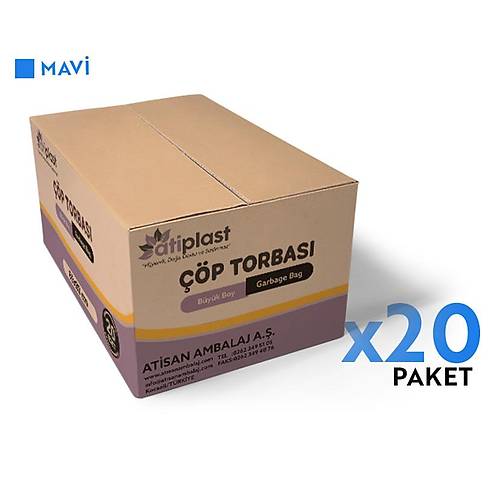 Atiplast Çöp Torbası Endüstriyel Büyük Boy 150 gr 65 x 80 cm Mavi 20 Rulo