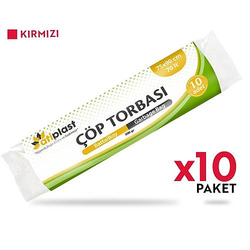 Atiplast Çöp Torbası Endüstriyel Battal Boy 300 gr 75 x 90 cm 48 Mic Kırmızı 10 Rulo
