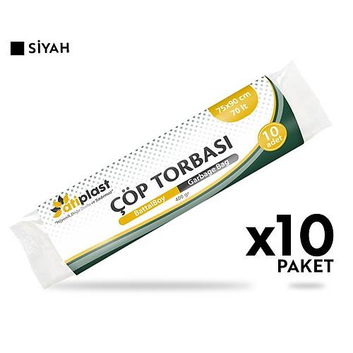 Atiplast Çöp Torbası Endüstriyel Battal Boy 400 gr 75 x 90 cm 63 Mic Siyah 10 Rulo