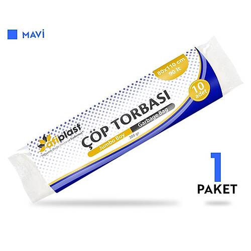 Atiplast Çöp Torbası Endüstriyel Jumbo Boy 300 gr 80 x 110 cm Mavi 10 Rulo