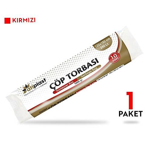 Atiplast Çöp Torbası Konteyner Boy 1000 gr 120 x 150 cm Kırmızı 10 Rulo