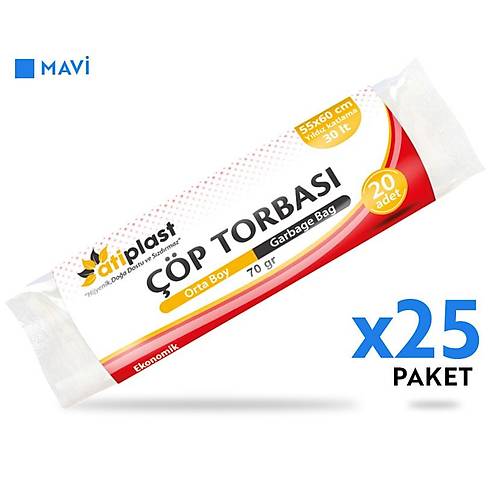 Atiplast p Torbas Standart Orta Boy 70 gr 55 x 60 cm Mavi 25 Rulo