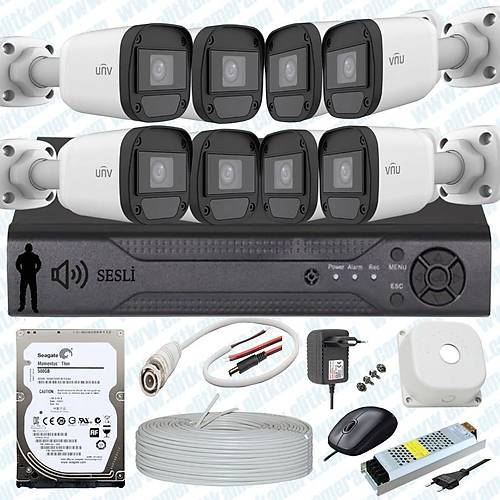 UNV ( Sesli ) 8 Kameral Full Paket Gvenlik Seti Sistemi 500 GB HDD Dahil
