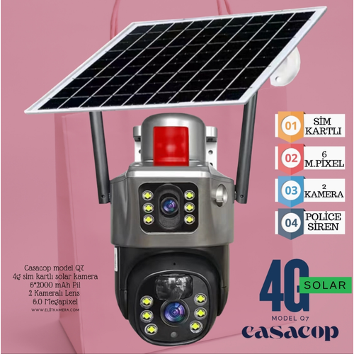 Casacop Model-Q7 2 Kameral Sim Kartl Solar Kamera Sesli