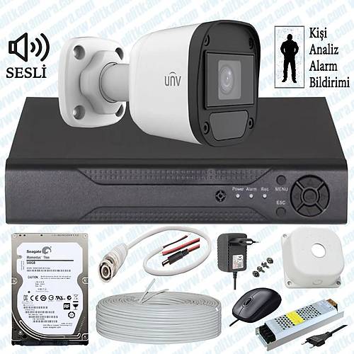 UNV ( Sesli ) 1 Kameral Full Paket Gvenlik Seti Sistemi 500 GB HDD Dahil