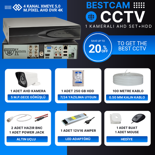 Bestcam Ahd Eco 5.0 Mega Piksel Sony Lensli  1  Kameral Full Paket Gvenlik Seti Sistemi HDD Dahil