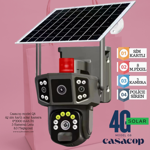 Casacop Model-Q8 3 Kameral Sim Kartl Solar Kamera Sesli