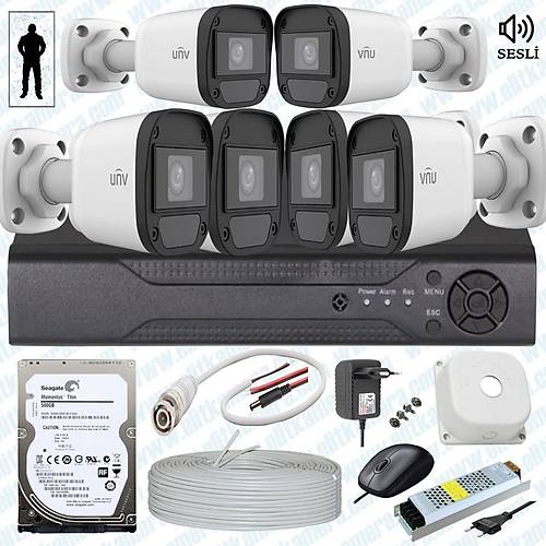 UNV ( Sesli ) 6 Kameral Full Paket Gvenlik Seti Sistemi 500 GB HDD Dahil