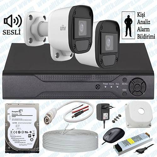 UNV ( Sesli ) 2 Kameral Full Paket Gvenlik Seti Sistemi 500 GB HDD Dahil