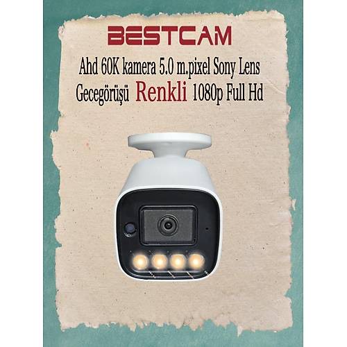 BESTCAM 60K Ahd Warm Led Gece Gr Renkli kamera 5 MP Sony Lens 1080p Full HD Su Geirmez