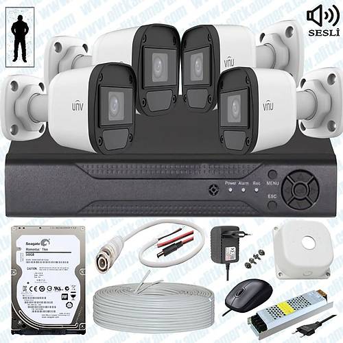 UNV ( Sesli ) 4 Kameral Full Paket Gvenlik Seti Sistemi 500 GB HDD Dahil