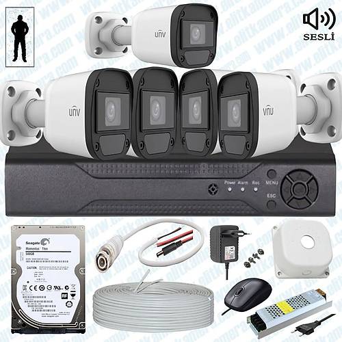 UNV ( Sesli ) 5 Kameral Full Paket Gvenlik Seti Sistemi 500 GB HDD Dahil