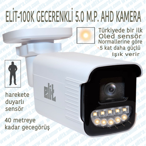 Elit 100K Ahd Warm Led Gece Gr Renkli Kamera 5 Mega Piksel Sony Lens 1080p Full HD Su Geirmez