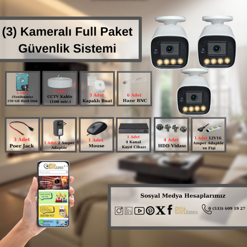 BESTCAM Zbr Gecegr Renkli 5.0 Megapixel Lensli ( 3 ) Kameral 1080p Full Hd Set