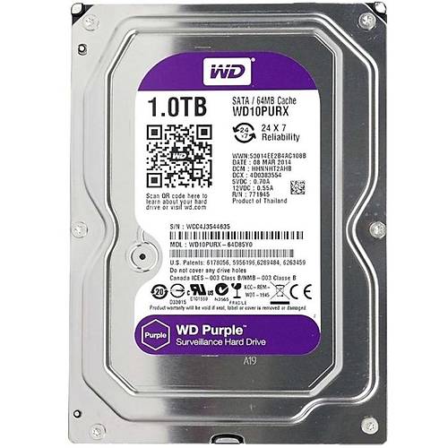 1TB 3.5 5400RPM 64MB PURPLE WD10PURX 7/24 GVENLK DSK HDD