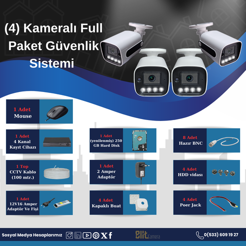 Mp  5.0 Megapixel Lensli ( 4 ) Kameral Full Paket Gvenlik Seti Sistemi