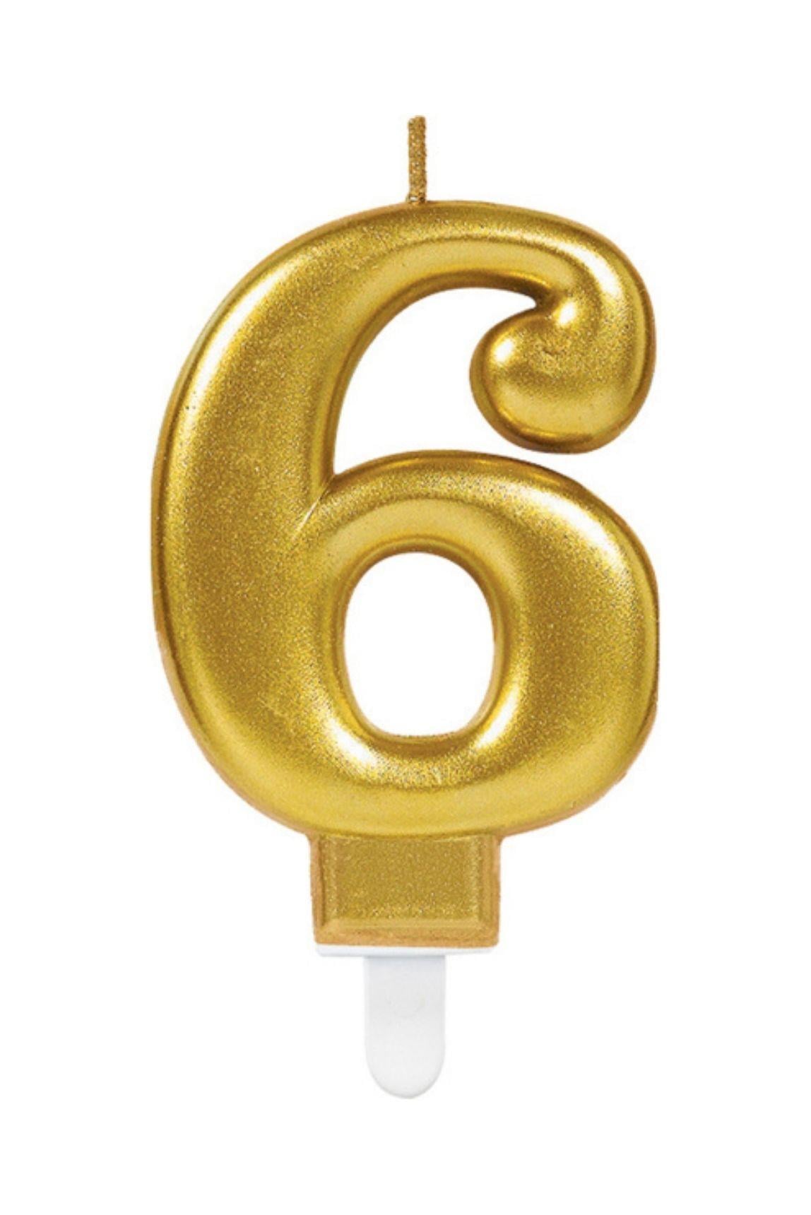 Gold Renkli Rakamlı Doğum Günü Pastası Yaş Mumu  6 Yaş