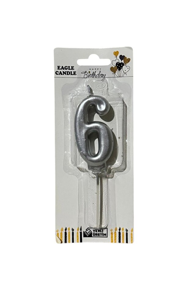 Alya-butık 10 Cm 6 Yaş Doğum Günü Büyük Rakam Sayılı Pasta Mumu Gümüş Renk