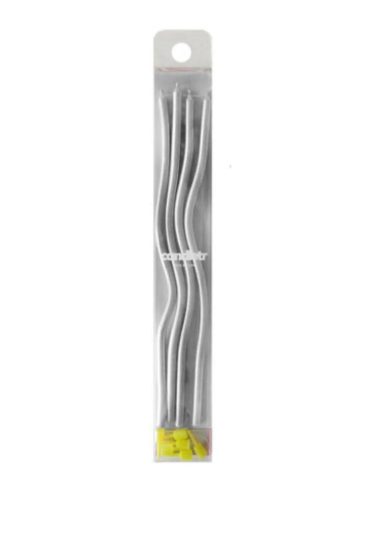 4 LI KIVRIMLI GÜMÜŞ MUM 20CM Pasta Mumu Spiral Kıvrık Mum