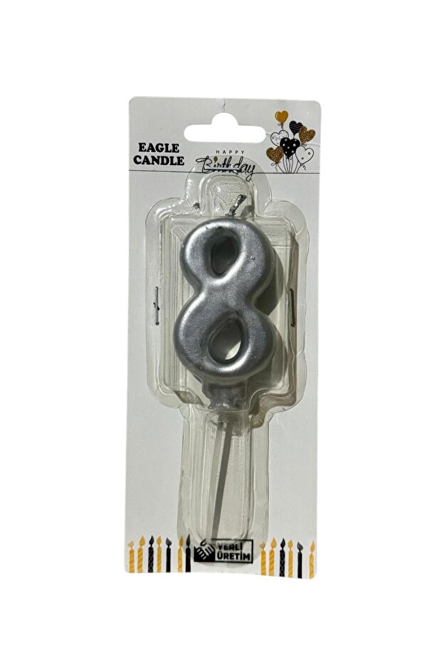 Alya-butık 10 Cm 8 Yaş Doğum Günü Büyük Rakam Sayılı Pasta Mumu Gümüş Renk