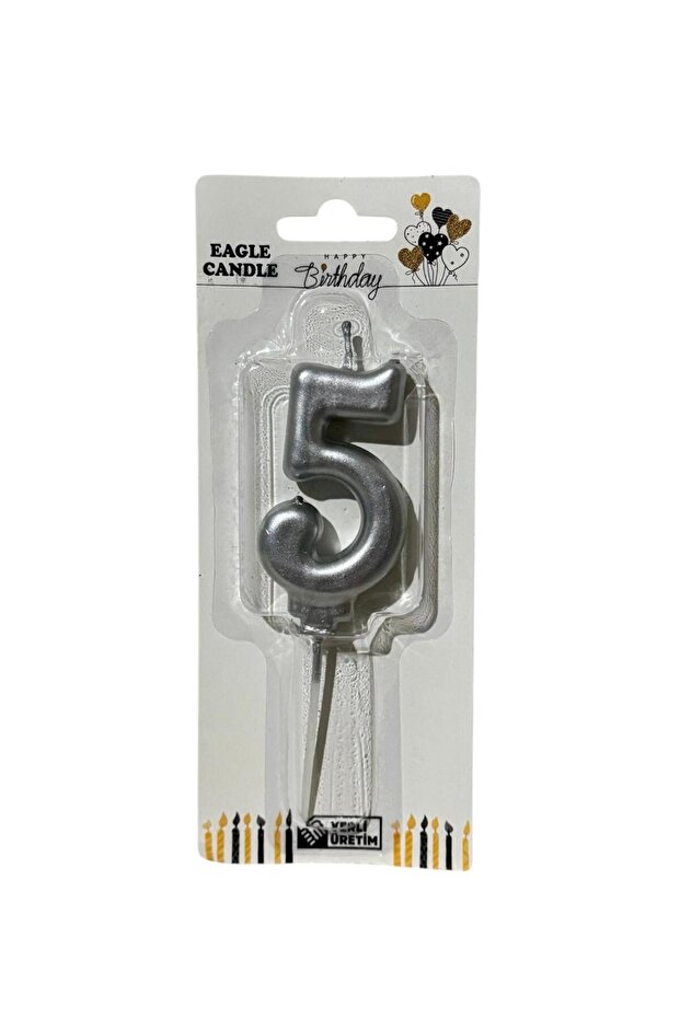 Alya-butık 10 Cm 5 Yaş Doğum Günü Büyük Rakam Sayılı Pasta Mumu Gümüş Renk