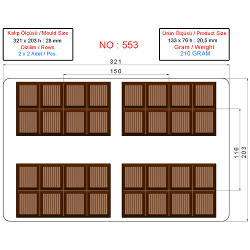 210 Gr. Dubai Chocolate Mold - 553