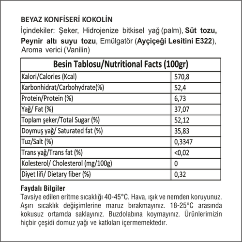 Cocomeks Konfiseri �ikolata Beyaz 1 KG