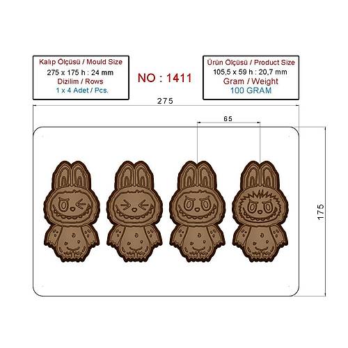 1411 - Labubu Polikarbonat ikolata Kalb 100g